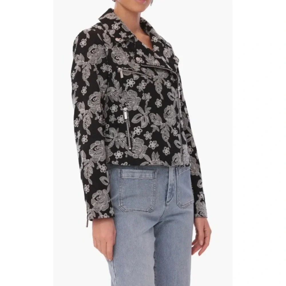 Bagatelle Floral Embroidery Cotton Moto Jacket Size Medium